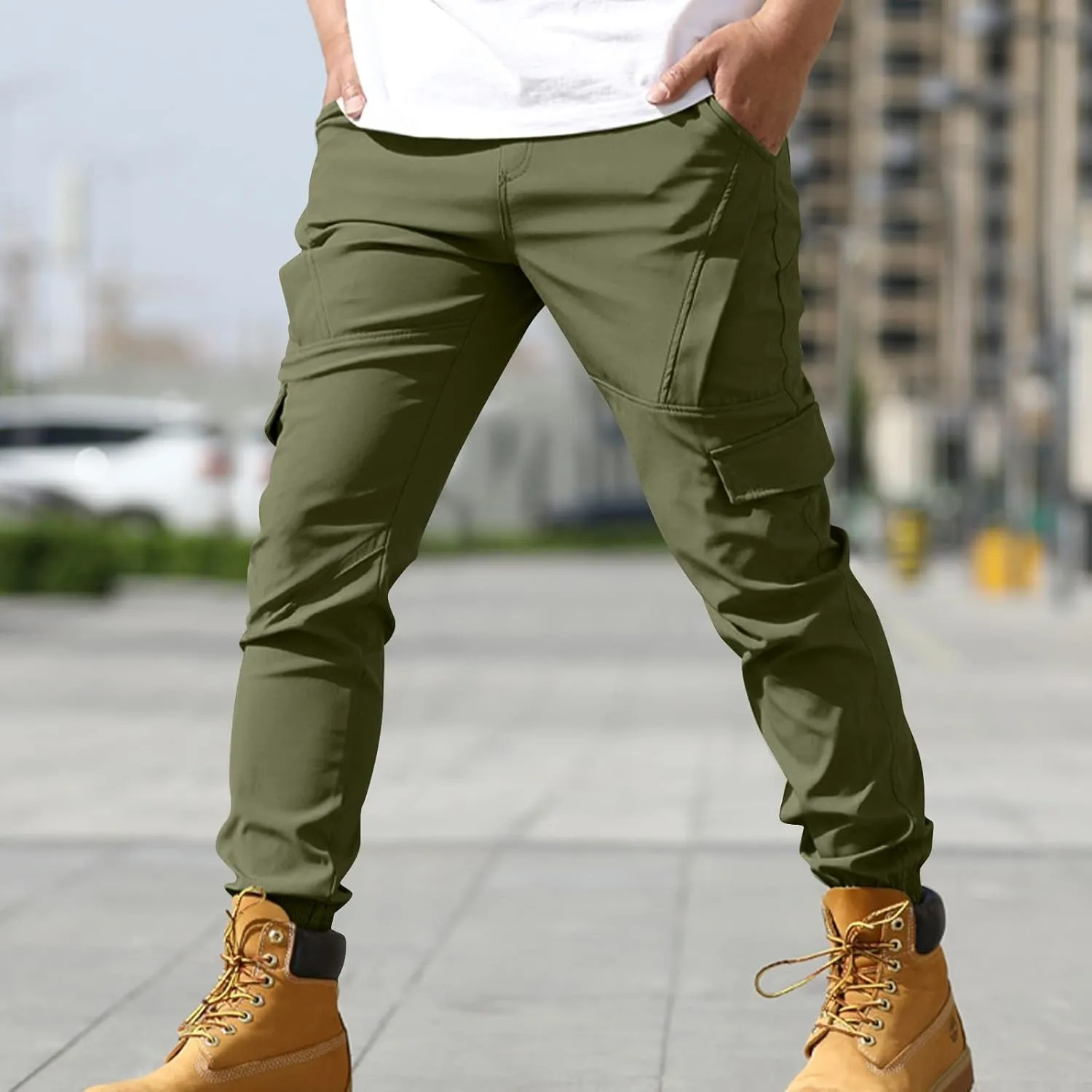 Hiking Pants Men Camo Mens Cargo Pants Outdoor Slim Fit Lightweight Joggers Work Pants Multi-Pocket Military Pants