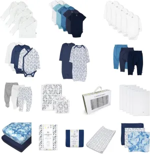 HonestBaby 50-Piece Oh Set Newborn Essentials Gift Box 100% Organic Cotton for Infant Baby Boys, Girls, Unisex