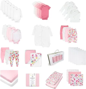 HonestBaby 50-Piece Oh Set Newborn Essentials Gift Box 100% Organic Cotton for Infant Baby Boys, Girls, Unisex