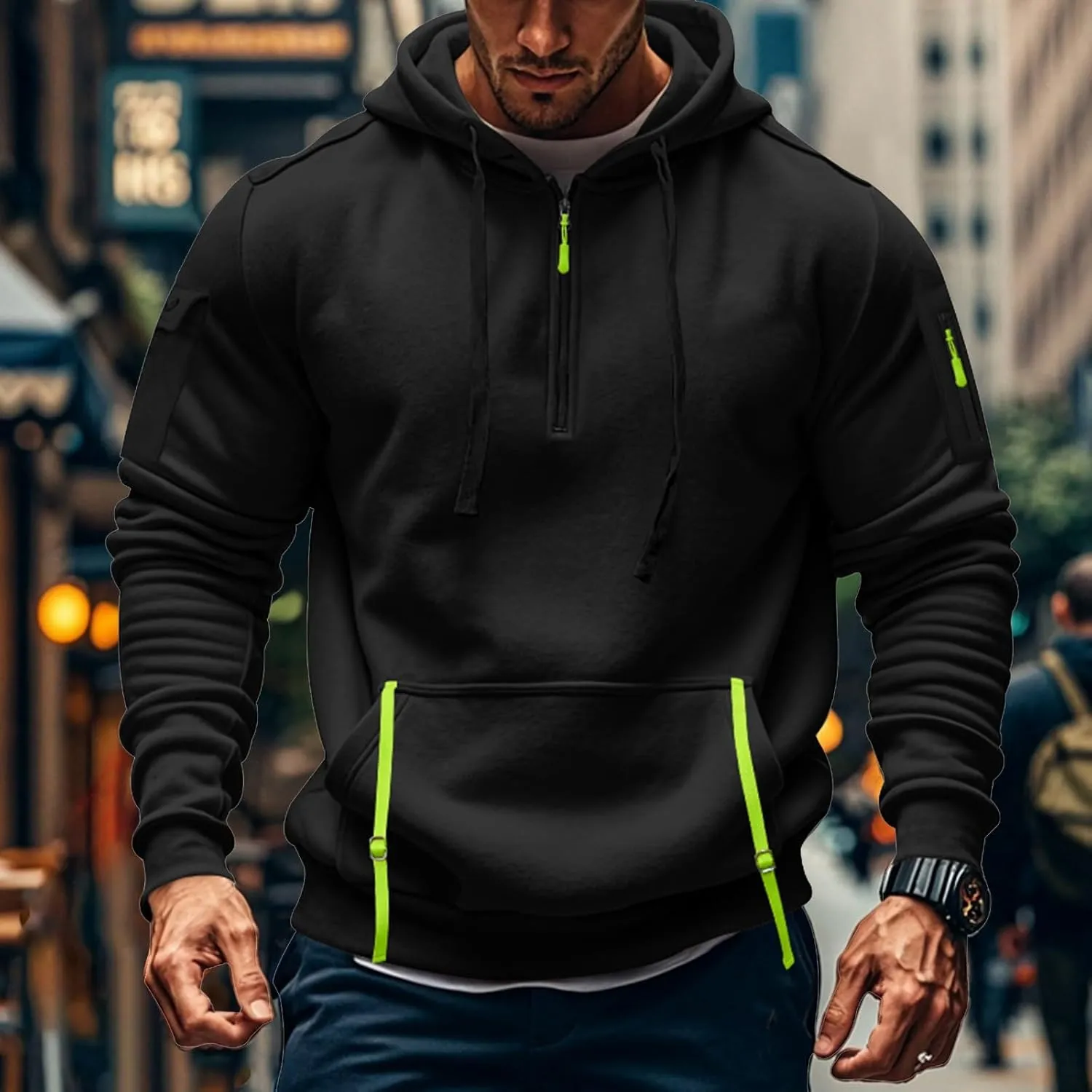 Hoodies for Men Casual Pullover Sports with Zipper Drawstring Fall Tops Winter Men'S Fashion Hoodies & Sweatshirts