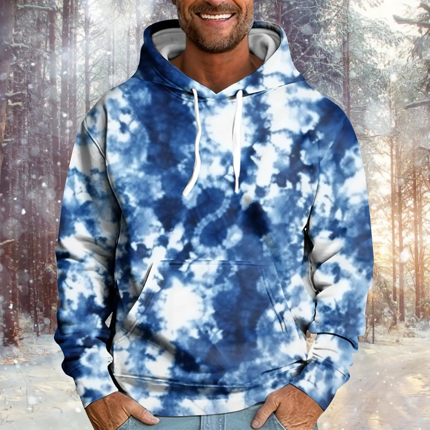 Hoodies For Men Fashion Tie Dye Print Hooded Mens Sweatshirt With Pocket Casual Workout Men'S Hoodies Pullover