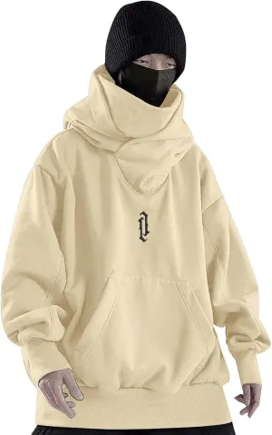 Hoodies for Men Turtleneck Cowl Hoodie Casual Pullover Fall Winter Loose Fit Tops with Embroidery