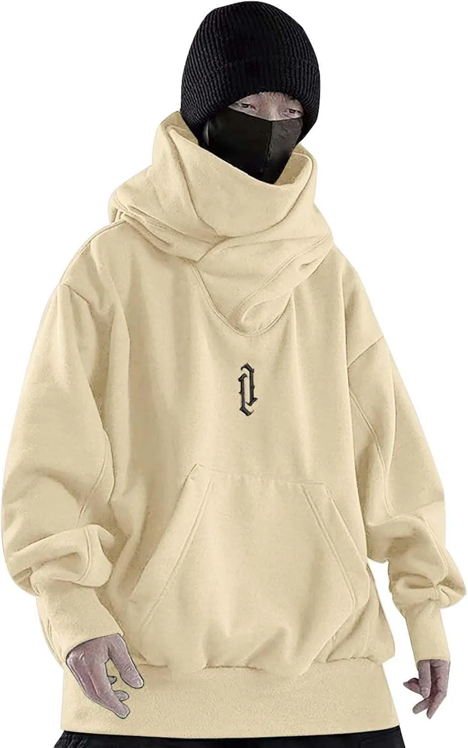 Hoodies for Men Turtleneck Cowl Hoodie Casual Pullover Fall Winter Loose Fit Tops with Embroidery