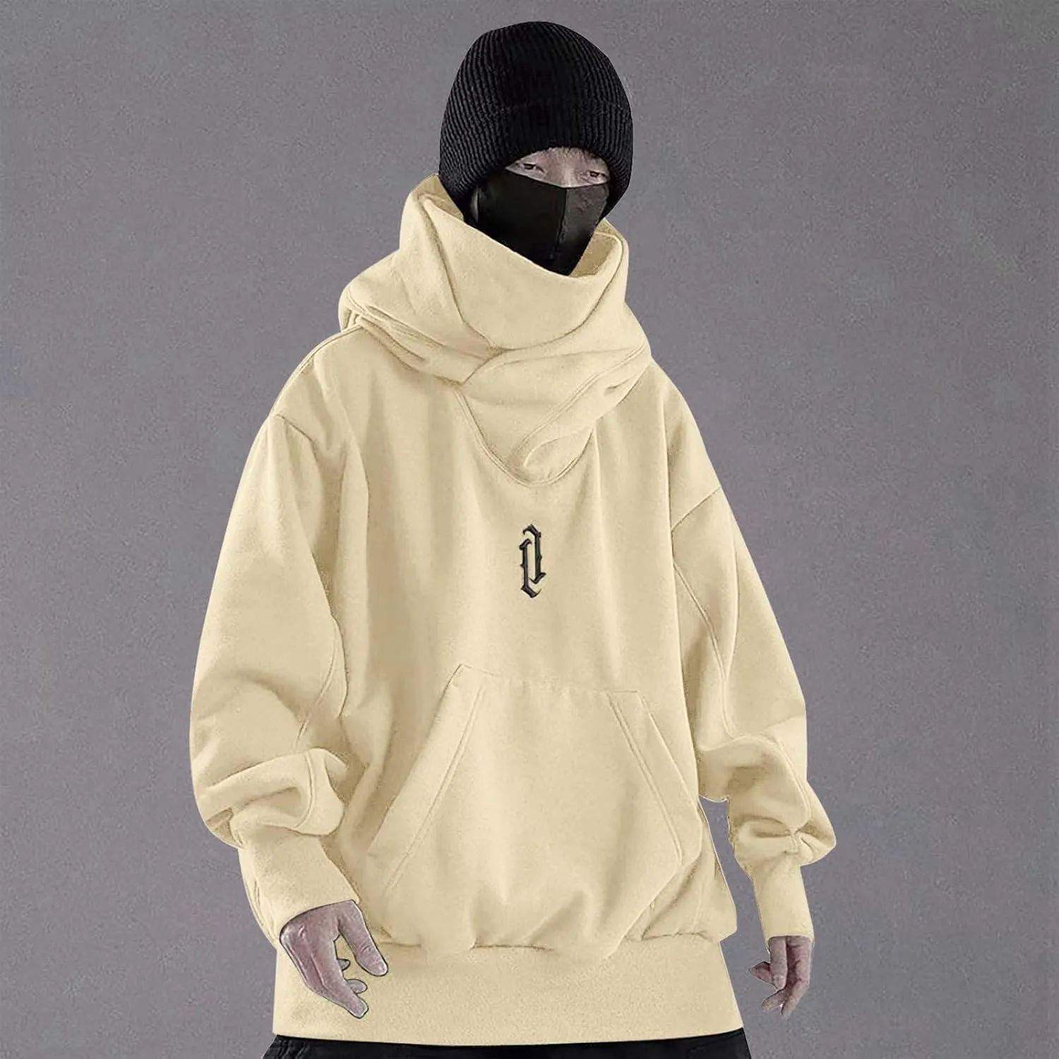 Hoodies for Men Turtleneck Cowl Hoodie Casual Pullover Fall Winter Loose Fit Tops with Embroidery