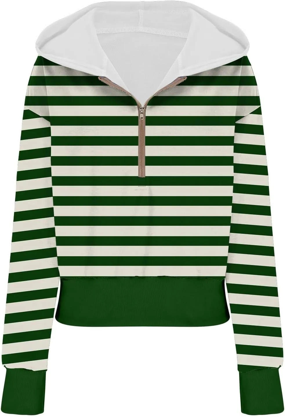 Hoodies for Women Long Sleeve Cropped Hooded Sweatshirt Striped Half Zip Loose Fit Hoodies Pullover Casual Fall Clothes