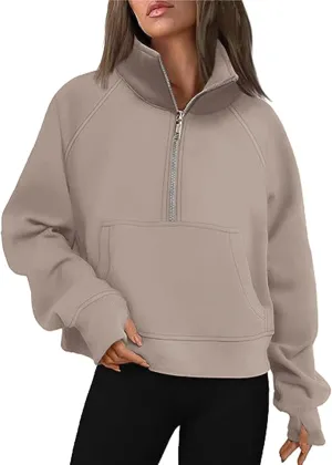 Hoodies for Women Sweatshirts Half Zip Cropped Pullover Fleece Quarter Zipper Hoodies Fall outfits Trendy Clothes Thumb Hole