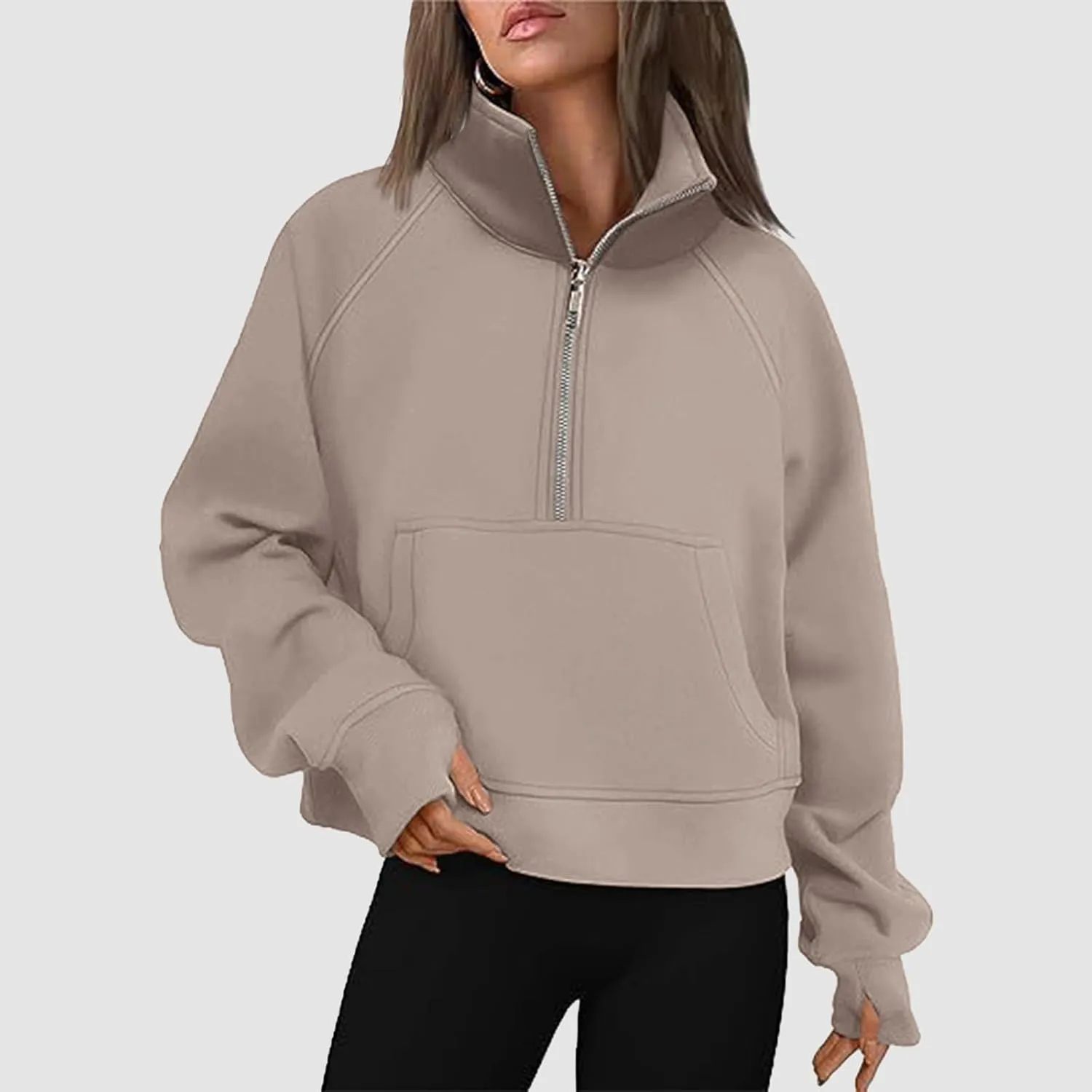 Hoodies for Women Sweatshirts Half Zip Cropped Pullover Fleece Quarter Zipper Hoodies Fall outfits Trendy Clothes Thumb Hole