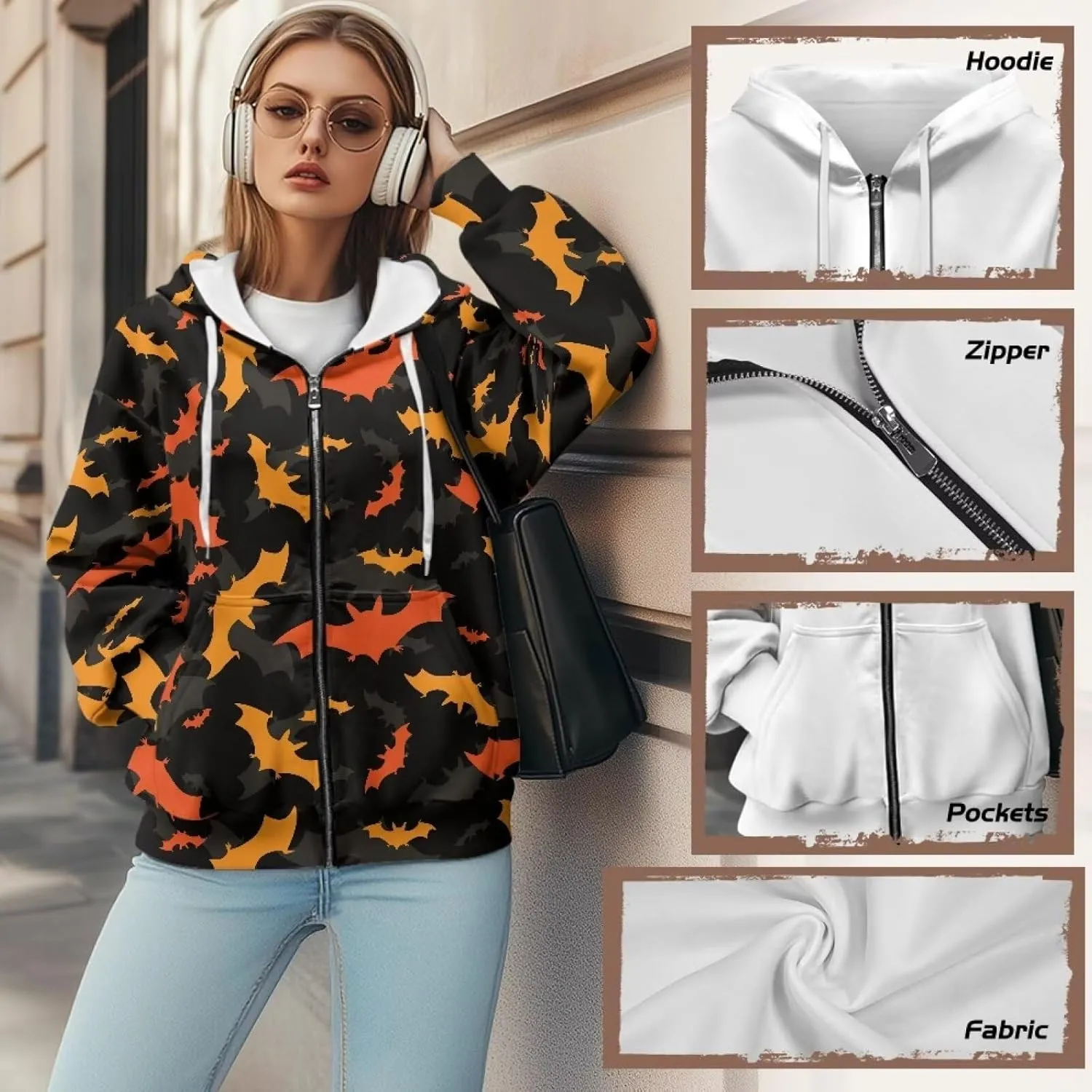 HUGS IDEA Women's Drawstring Zip Up Cute Hoodies Fall Jacket Oversized Casual Sweatshirts with Pocket