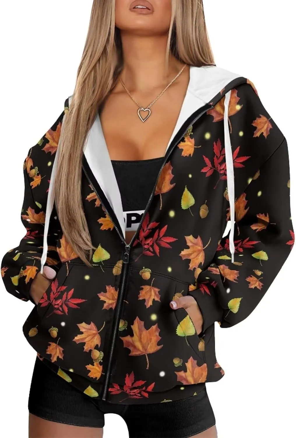 HUGS IDEA Women's Drawstring Zip Up Cute Hoodies Fall Jacket Oversized Casual Sweatshirts with Pocket