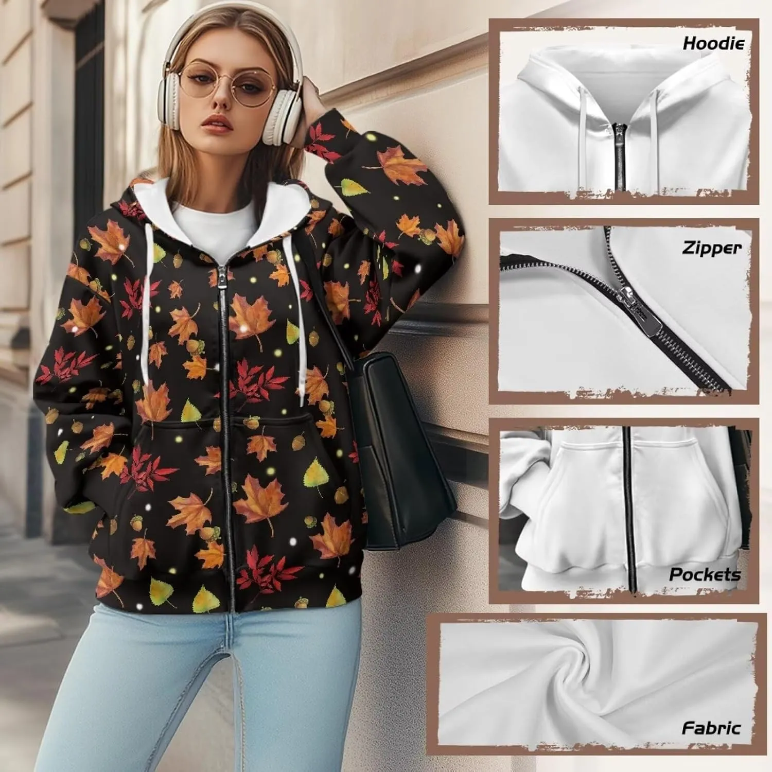 HUGS IDEA Women's Drawstring Zip Up Cute Hoodies Fall Jacket Oversized Casual Sweatshirts with Pocket