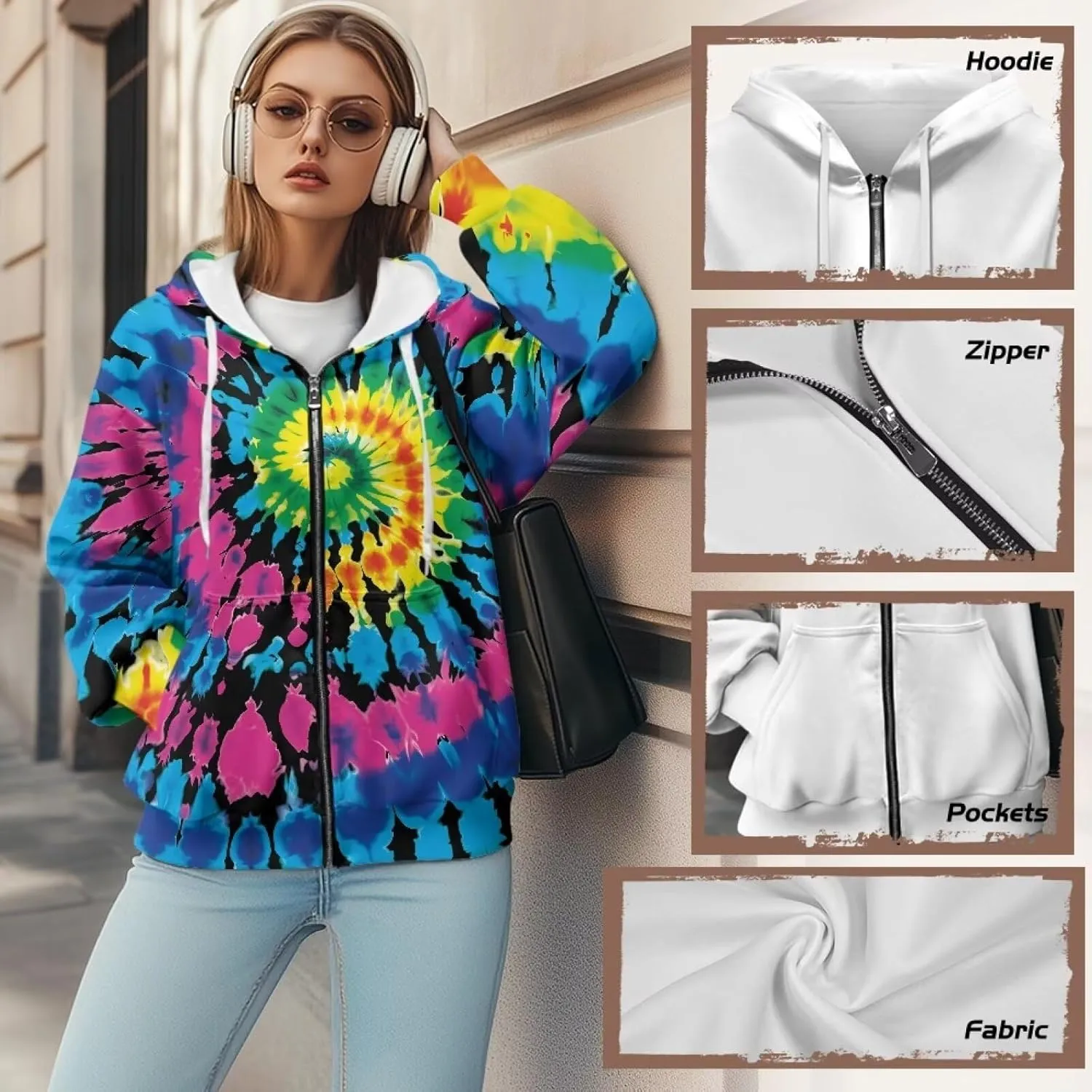 HUGS IDEA Women's Drawstring Zip Up Cute Hoodies Fall Jacket Oversized Casual Sweatshirts with Pocket