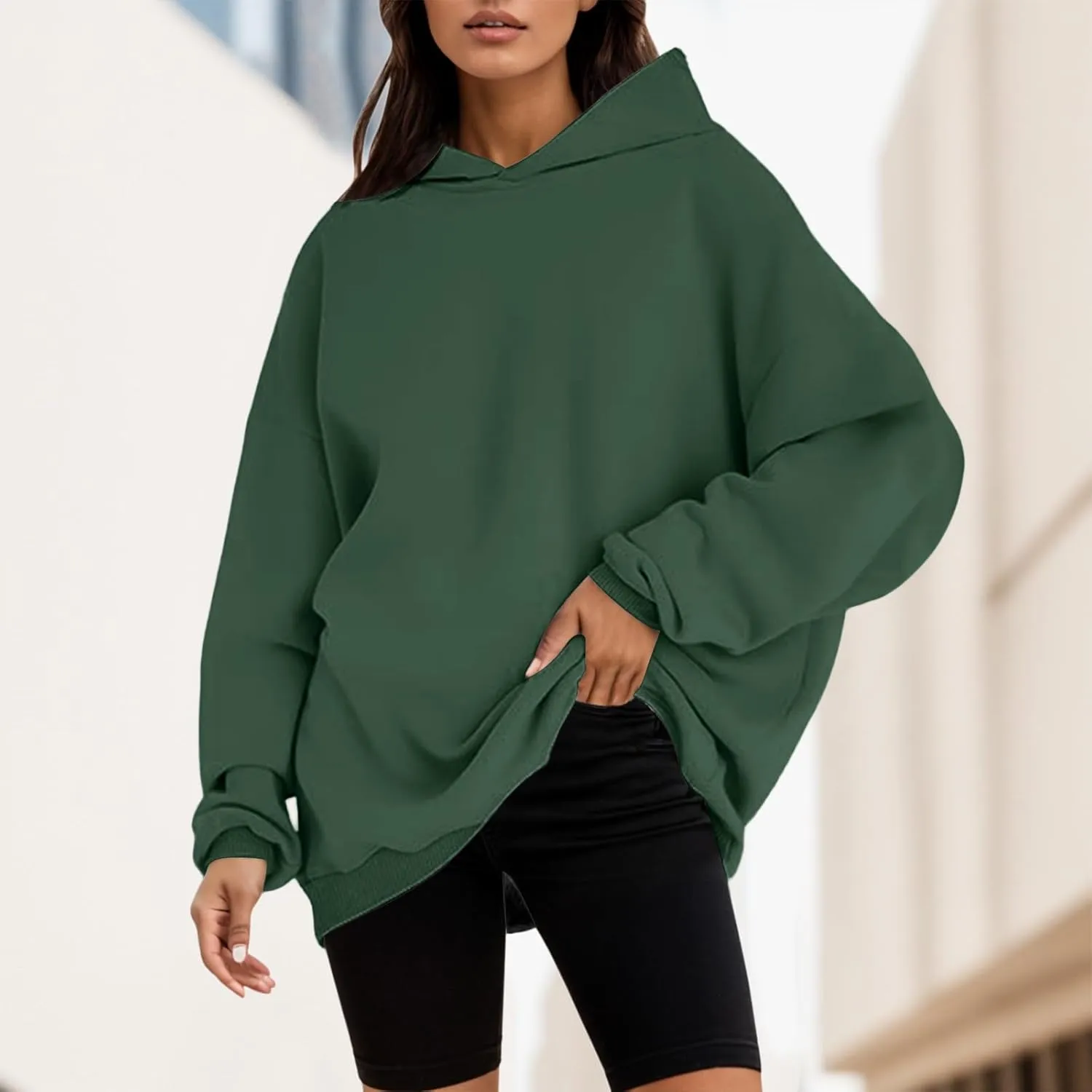 iLH Womens Oversized Hoodies Solid Color Pullover Hooded Sweatshirts For Women Fall Winter Leisure Streetwear Hoodies