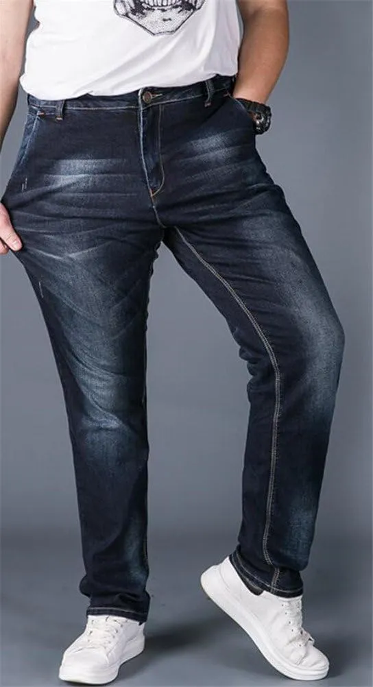 Jeans for Men Relaxed Fit,Big and Tall Loose Fit Black Straight Leg Stretch Denim Jeans Plus Size