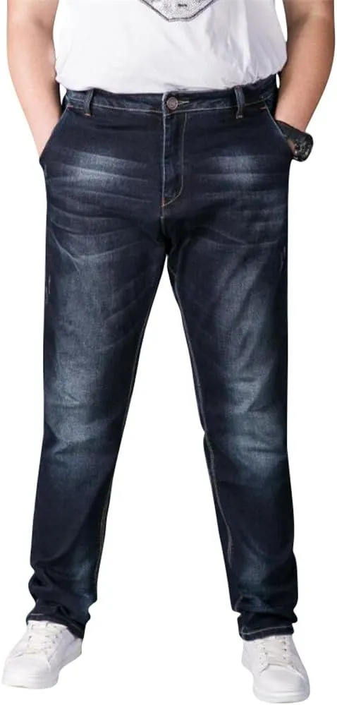 Jeans for Men Relaxed Fit,Big and Tall Loose Fit Black Straight Leg Stretch Denim Jeans Plus Size