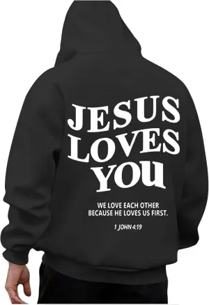 Jesus Loves You Zip Up Hoodie Men Trust in The Lord Sweatshirt Letter Print Preppy Coat Long Sleeve Jacket