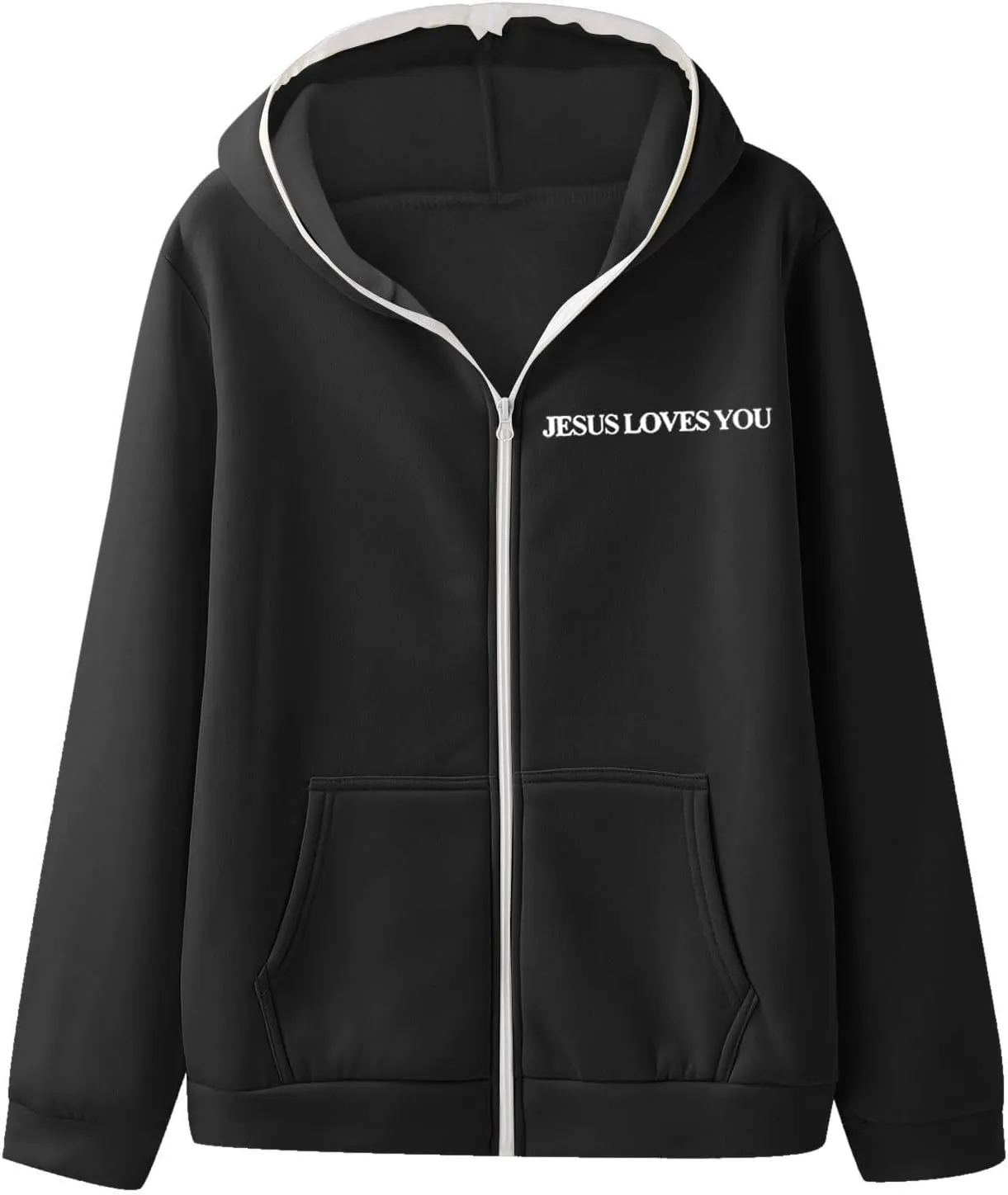 Jesus Loves You Zip Up Hoodie Men Trust in The Lord Sweatshirt Letter Print Preppy Coat Long Sleeve Jacket