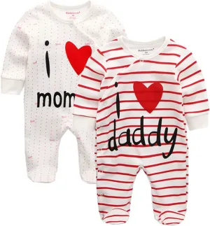Kiddiezoom Unisex-Baby Newborn I Love Mummy I Love Daddy Bodysuit 2 Pack