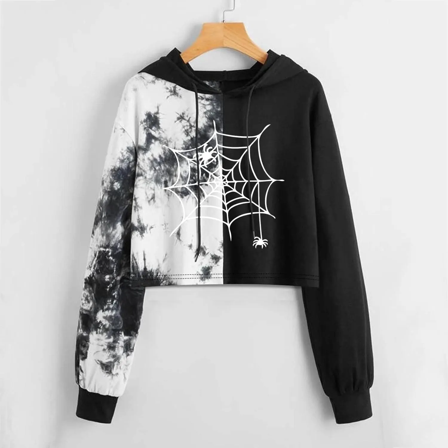 LCMTWX Women's Novelty Graphic Printed Drawstring Hem Hoodies Striped Long Sleeve Crop Sweatshirt Hoodies for Women