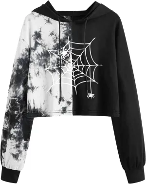 LCMTWX Women's Novelty Graphic Printed Drawstring Hem Hoodies Striped Long Sleeve Crop Sweatshirt Hoodies for Women