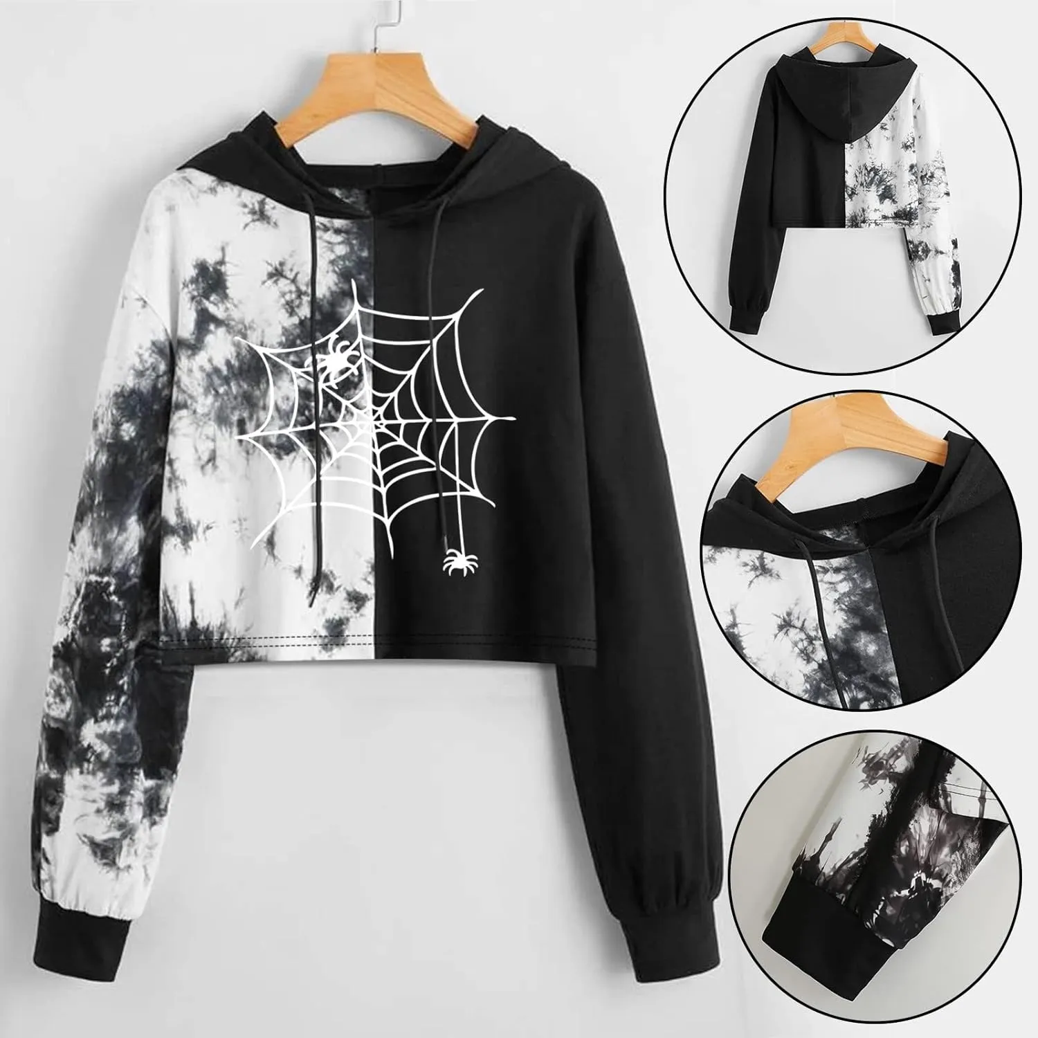 LCMTWX Women's Novelty Graphic Printed Drawstring Hem Hoodies Striped Long Sleeve Crop Sweatshirt Hoodies for Women