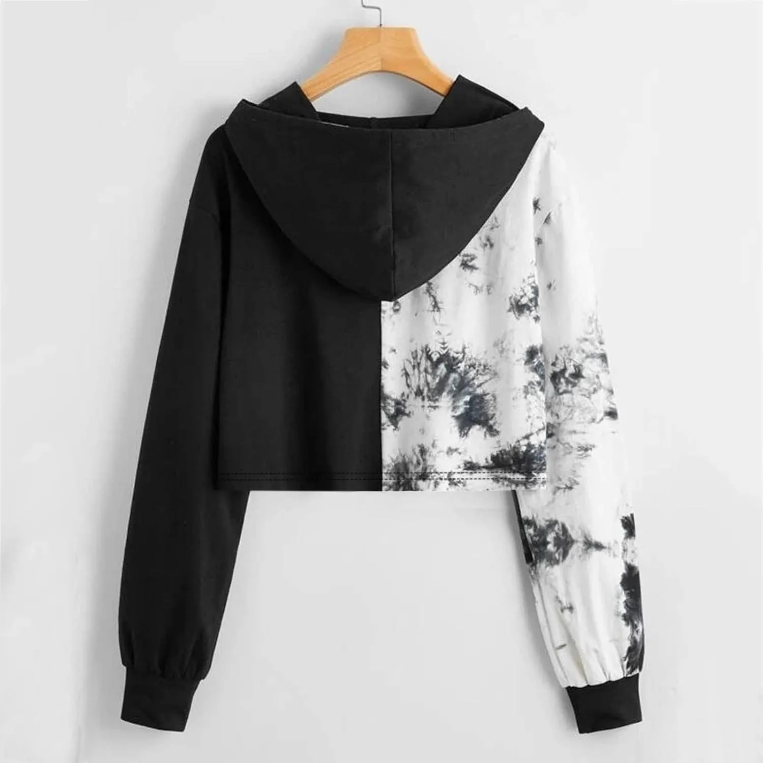 LCMTWX Women's Novelty Graphic Printed Drawstring Hem Hoodies Striped Long Sleeve Crop Sweatshirt Hoodies for Women