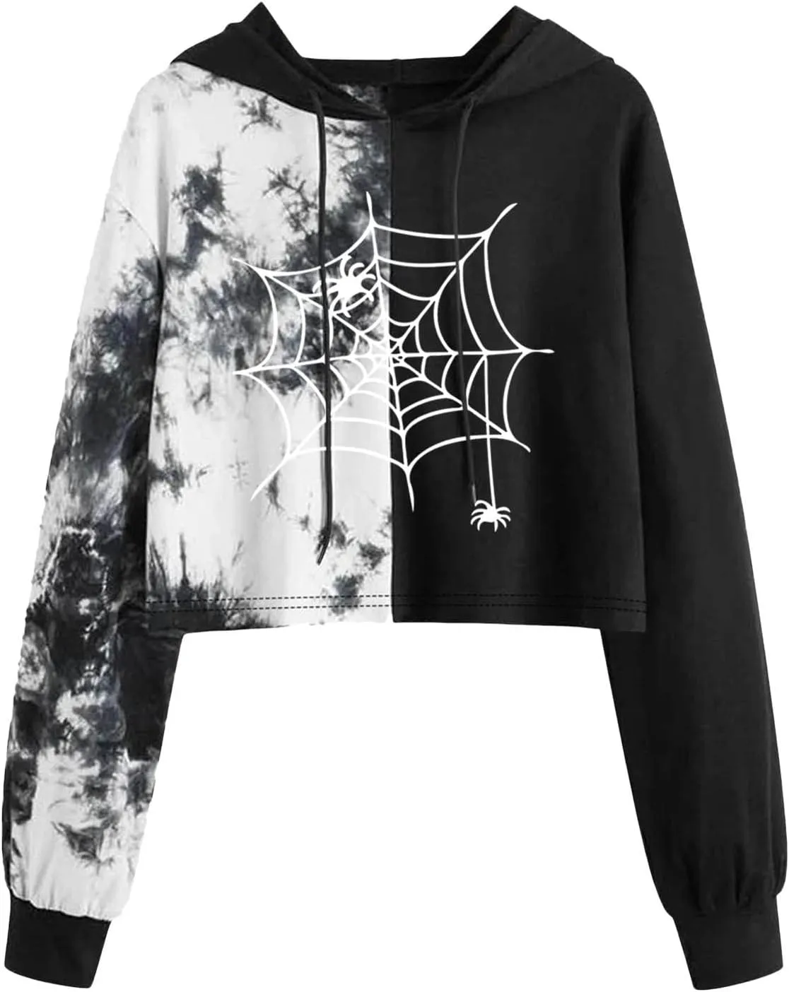 LCMTWX Women's Novelty Graphic Printed Drawstring Hem Hoodies Striped Long Sleeve Crop Sweatshirt Hoodies for Women