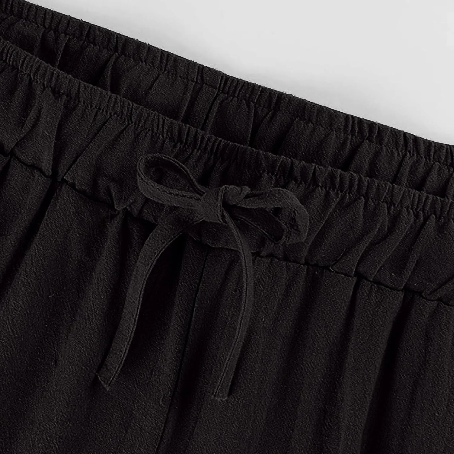 LEMONONSTORE Women Linen Pants Casual Wide Leg Pants Summer Palazzo Pants Loose Flowy Beach Pants Drawstring Elastic Trousers