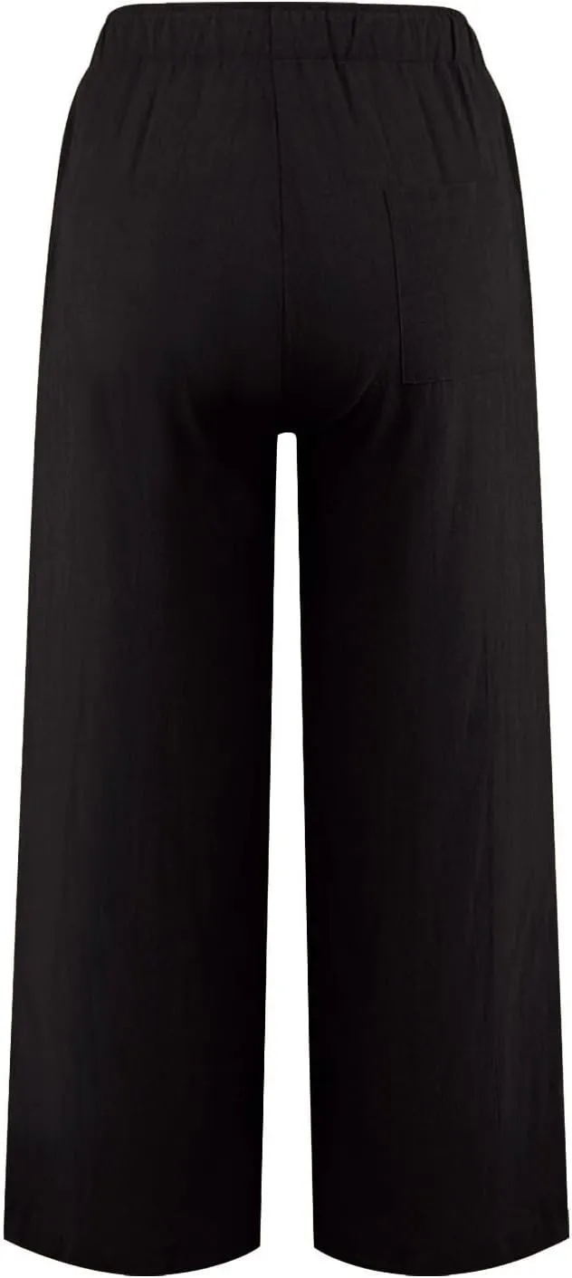 LEMONONSTORE Women Linen Pants Casual Wide Leg Pants Summer Palazzo Pants Loose Flowy Beach Pants Drawstring Elastic Trousers