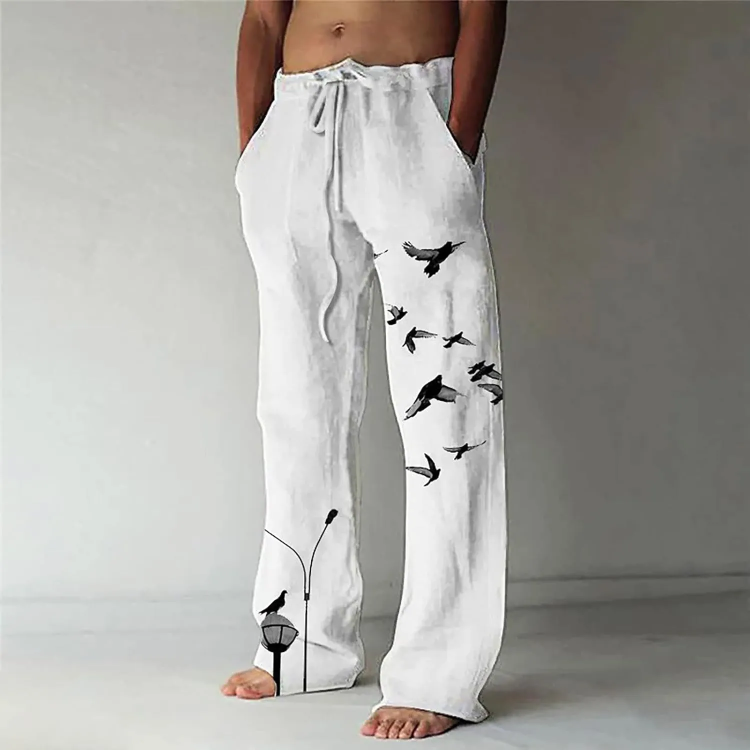 Linen Pants for Men, Mens Casual Pants Lightweight Drawstring Summer Beach Pants Elastic Waist Linen Pants