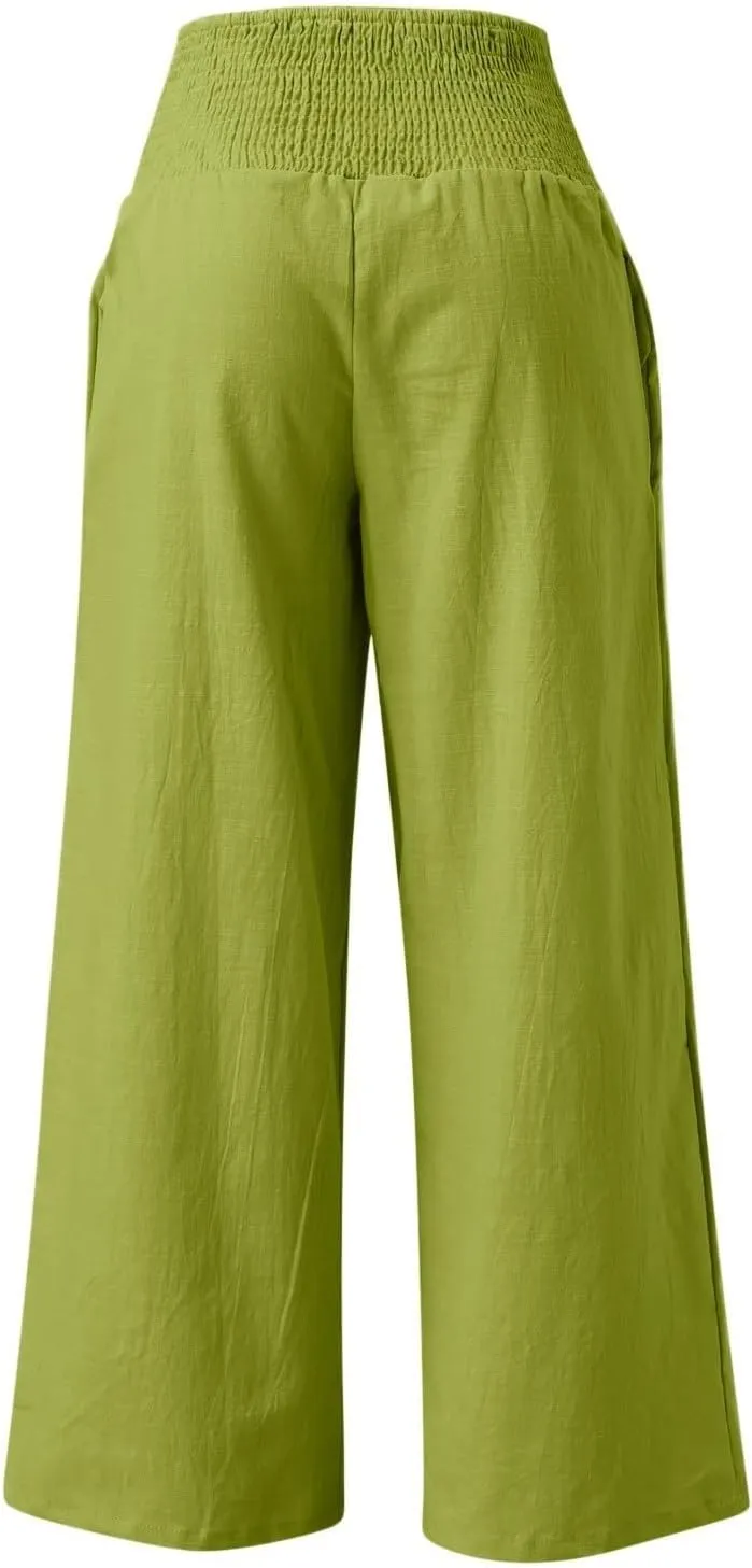 Linen Pants for Women Pleated High Waisted Wide Leg Pants Boho 2025 Summer Casual Pants Baggy Palazzo Pants