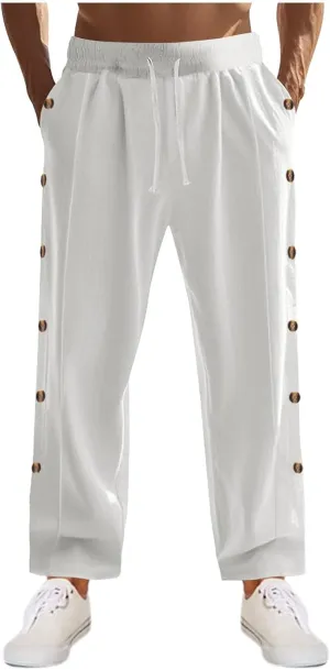Linen Pants Mens Casual Pants Relaxed-Fit Beach Pants Summer Trousers Soft Elastic Waist Pants