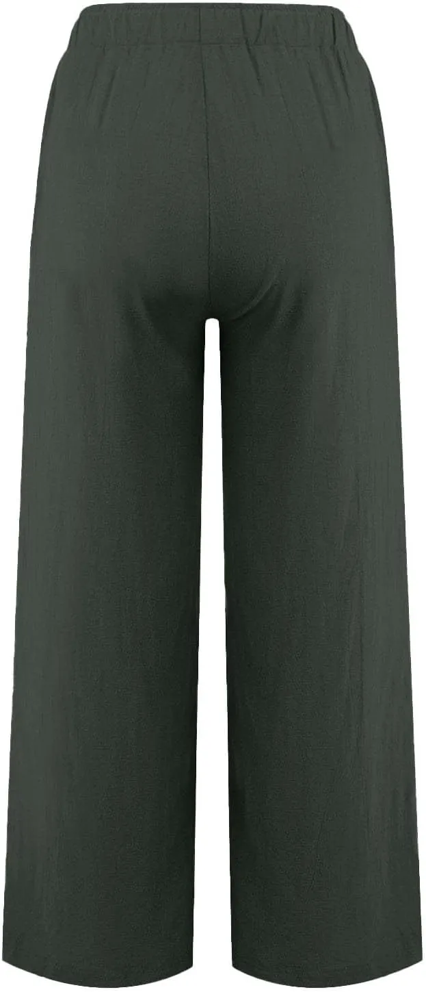 Linen Pants Women Summer High Waisted Pants Wide Leg Lounge Pants Beach Trouser Pants with Pockets