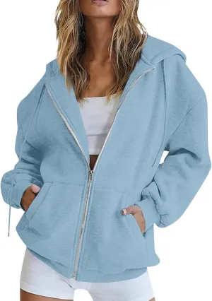 LISTHA Womens Zip Up Hoodies Long Sleeve Drawstring Sweatshirts Fall Jacket Oversized Sweater Casual Outfits with Pocket