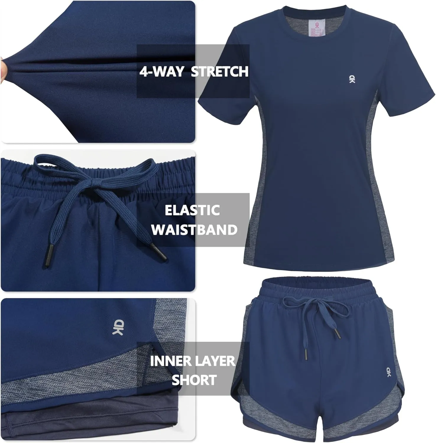 Little Donkey Andy Women 2 Piece Workout Sets Slim Fit Shirt and Mesh Short with Pocket Running Gym Sport Tracksuit Sets