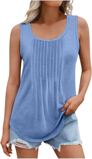 Lmdudan Plus Size Tank Tops for Women Fashion Solid Color Sleeveless U Neck Tees 2024 Summer Loose Flowy Casual Comfy Shirts