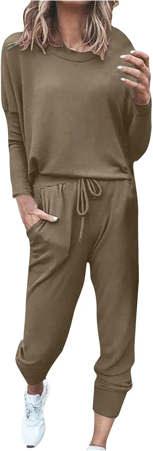 Lounge Sets for Women-2 Piece Sets for Women Jogger Sets for Women Long Sleeve Crewneck Sweatshirts With Sweatpant