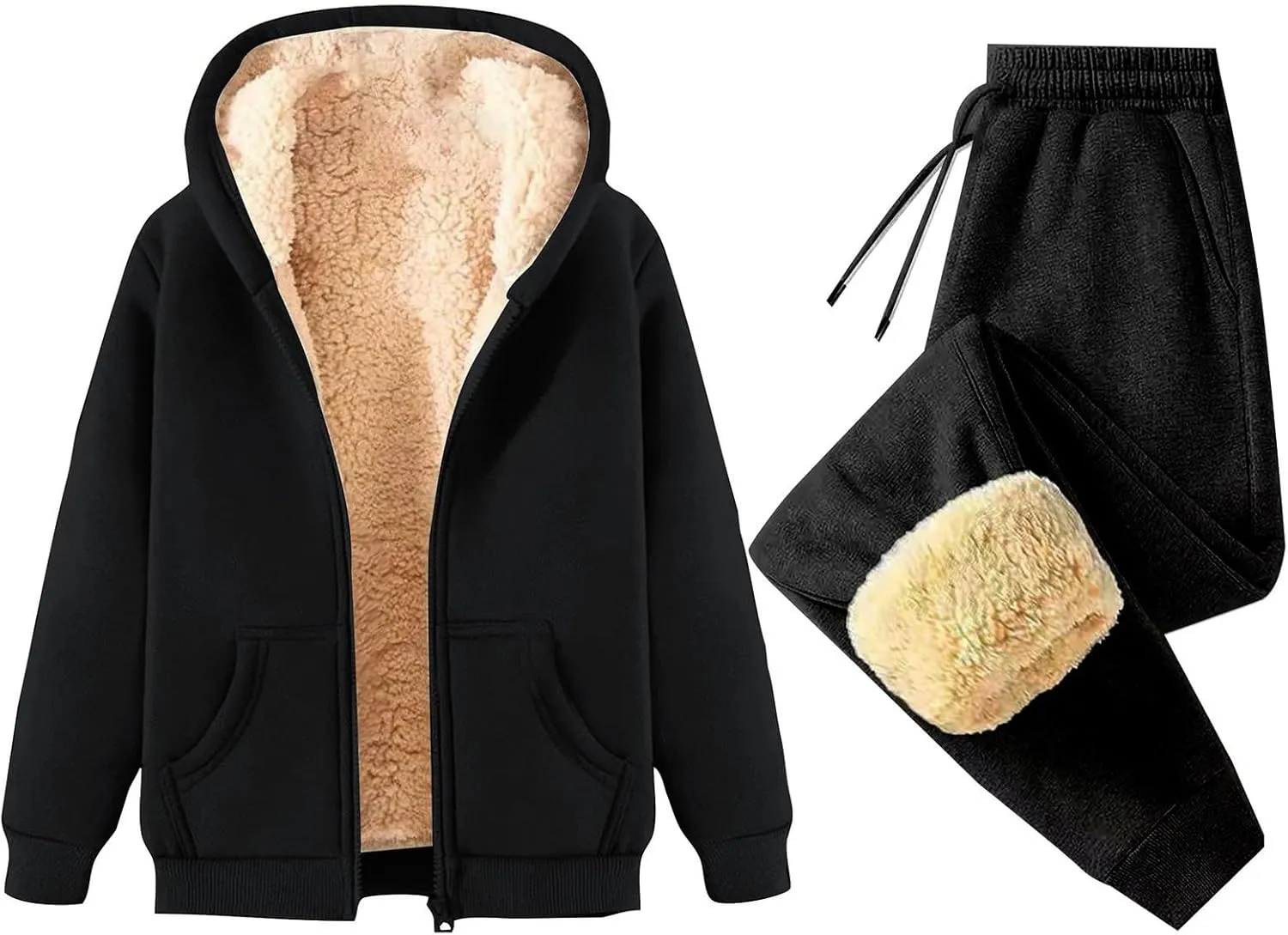 Lounge Sets for Women 2 Piece Winter Warm Outfits Fleece Lined Sets Full Zip Jacket Sweat Pants Cozy Tracksuits 2024