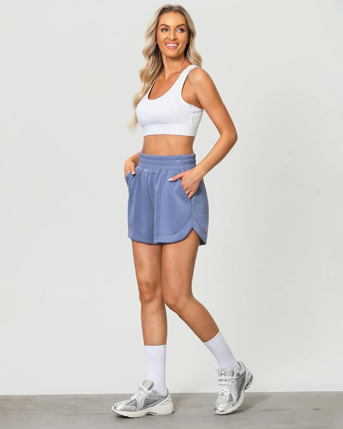 luvamia Athletic Shorts for Women High Waisted Comfy Pull On Elastic Waist Casual Lounge Summer Sweat Shorts with Pocket
