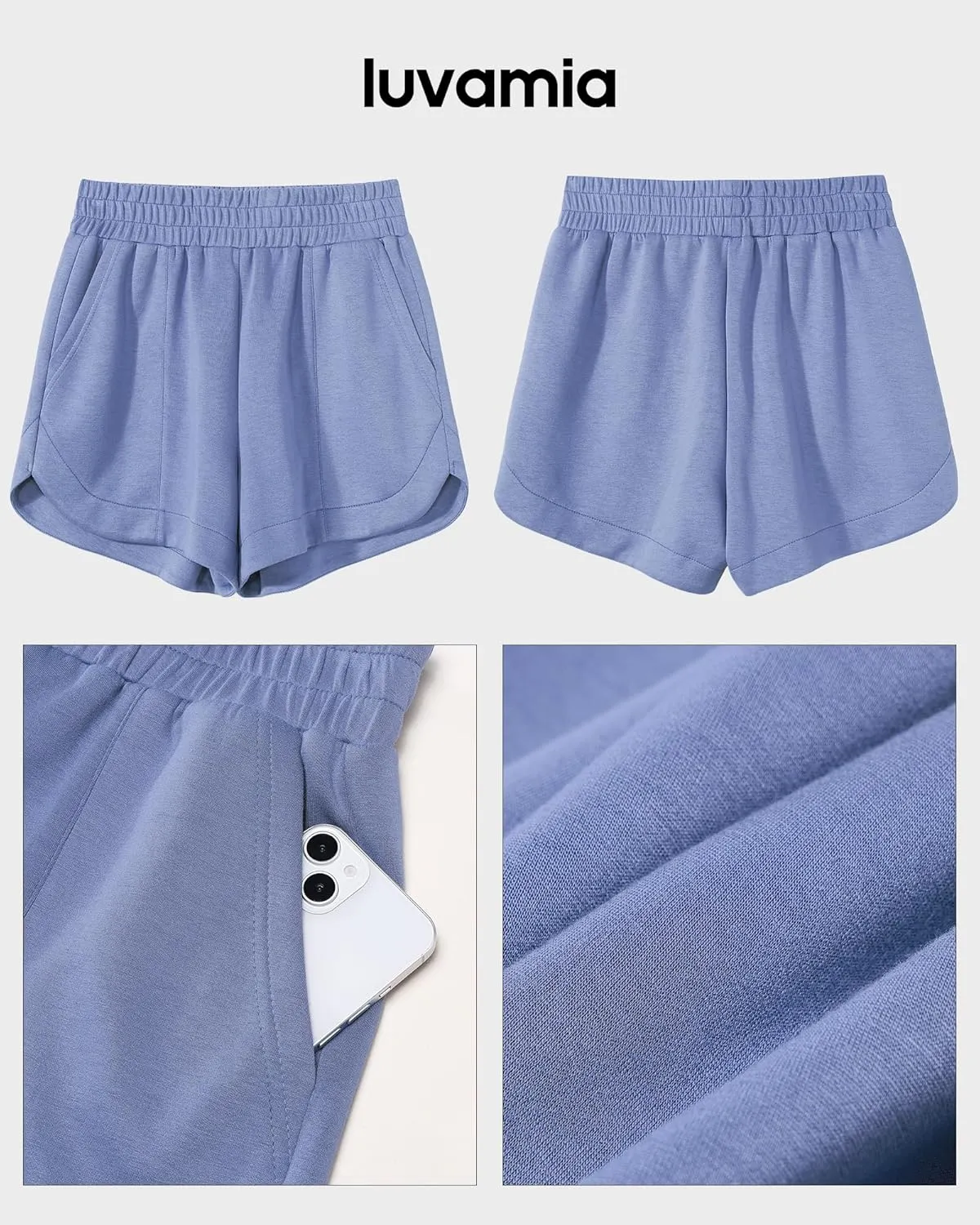 luvamia Athletic Shorts for Women High Waisted Comfy Pull On Elastic Waist Casual Lounge Summer Sweat Shorts with Pocket
