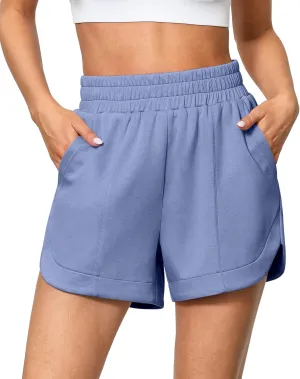 luvamia Athletic Shorts for Women High Waisted Comfy Pull On Elastic Waist Casual Lounge Summer Sweat Shorts with Pocket