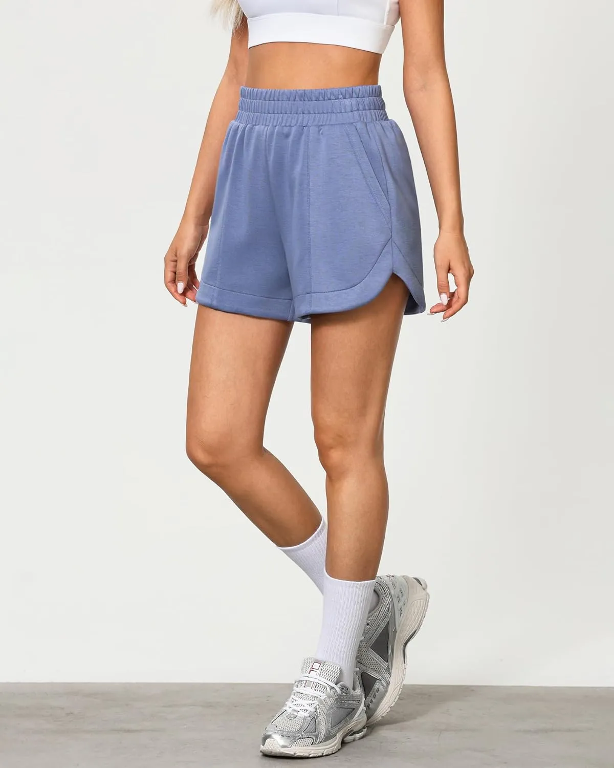 luvamia Athletic Shorts for Women High Waisted Comfy Pull On Elastic Waist Casual Lounge Summer Sweat Shorts with Pocket