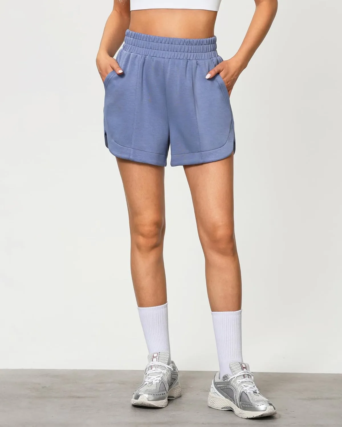 luvamia Athletic Shorts for Women High Waisted Comfy Pull On Elastic Waist Casual Lounge Summer Sweat Shorts with Pocket