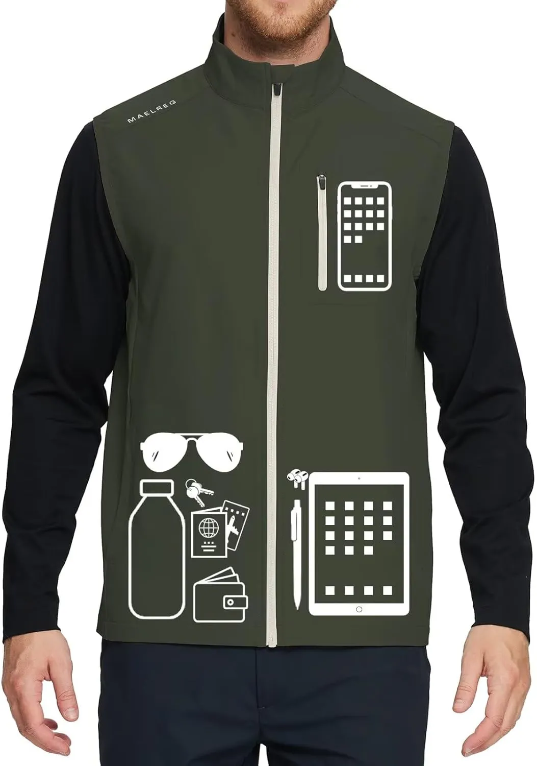M MAELREG Mens Vests Outerwear Windproof Lightweight Softshell Vests Zip Pockets Sports Sleeveless Jacket Golf Vests for Men
