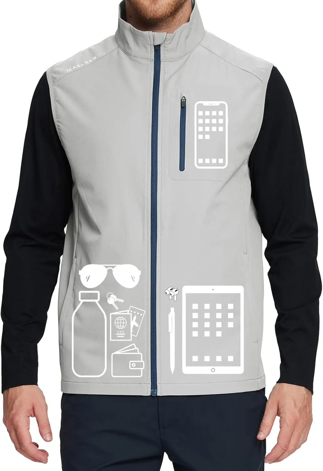 M MAELREG Mens Vests Outerwear Windproof Lightweight Softshell Vests Zip Pockets Sports Sleeveless Jacket Golf Vests for Men