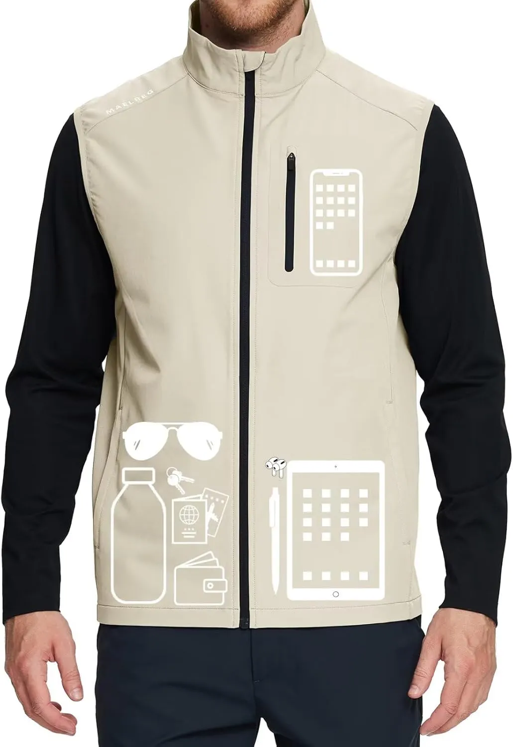 M MAELREG Mens Vests Outerwear Windproof Lightweight Softshell Vests Zip Pockets Sports Sleeveless Jacket Golf Vests for Men