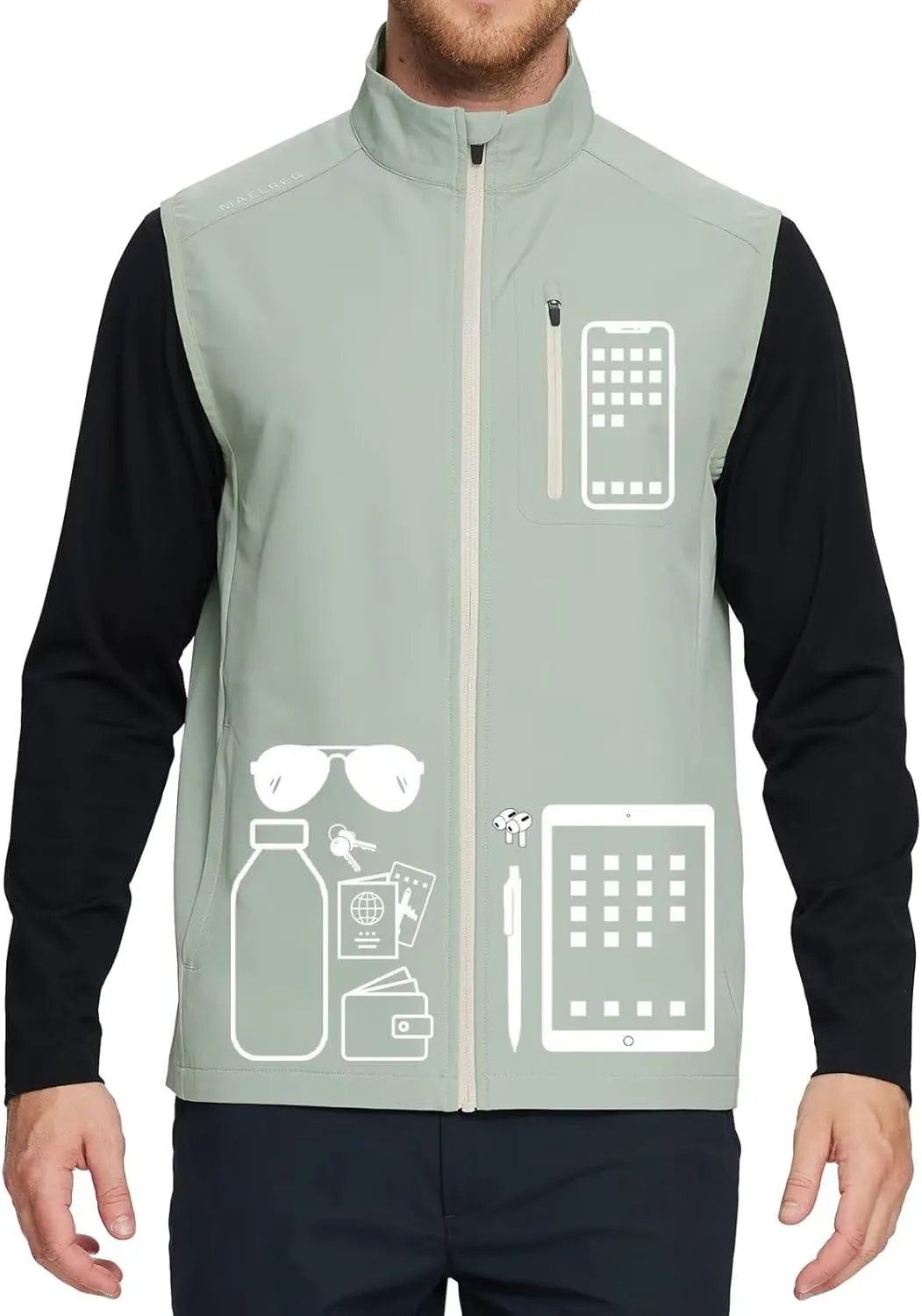M MAELREG Mens Vests Outerwear Windproof Lightweight Softshell Vests Zip Pockets Sports Sleeveless Jacket Golf Vests for Men