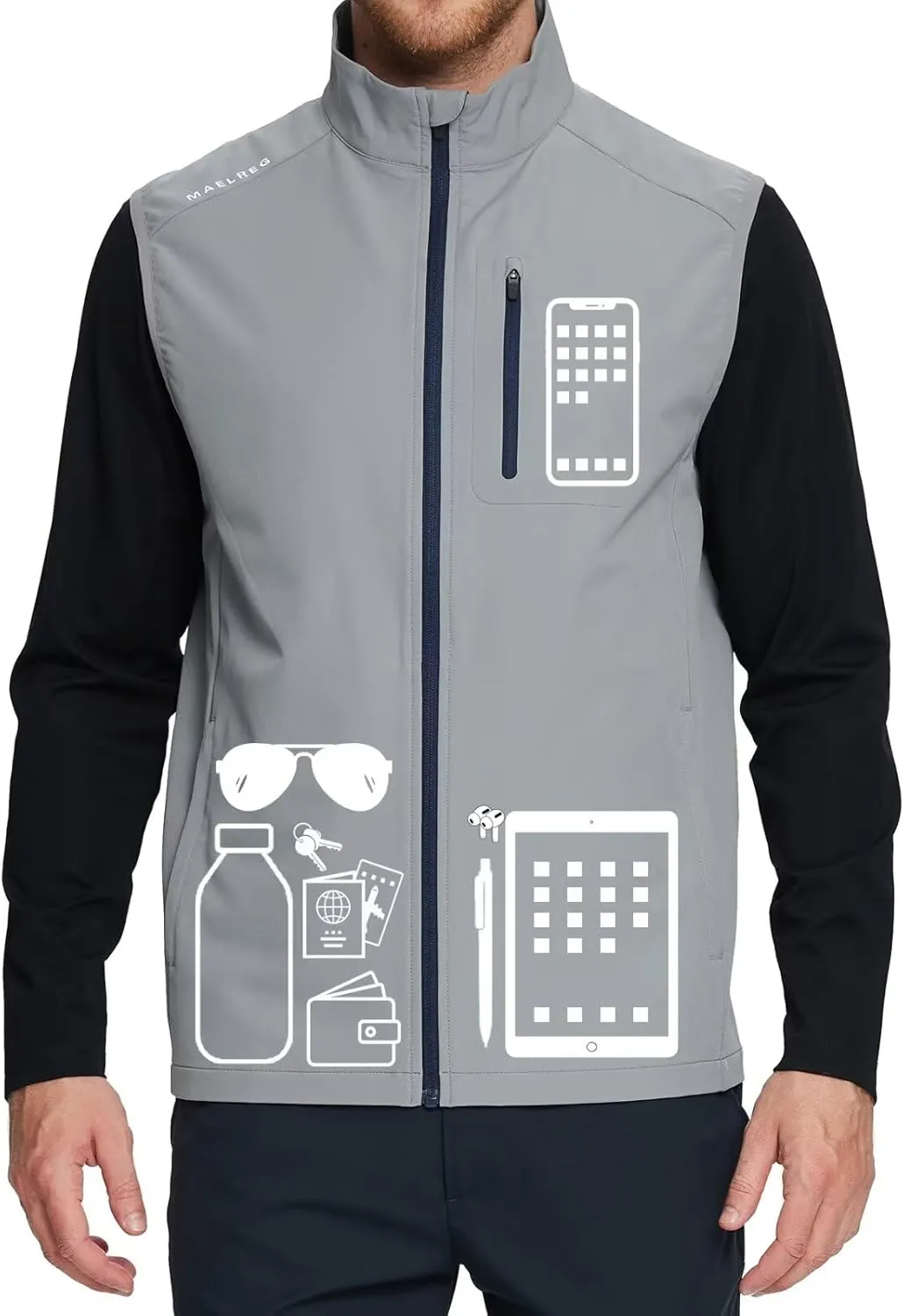 M MAELREG Mens Vests Outerwear Windproof Lightweight Softshell Vests Zip Pockets Sports Sleeveless Jacket Golf Vests for Men