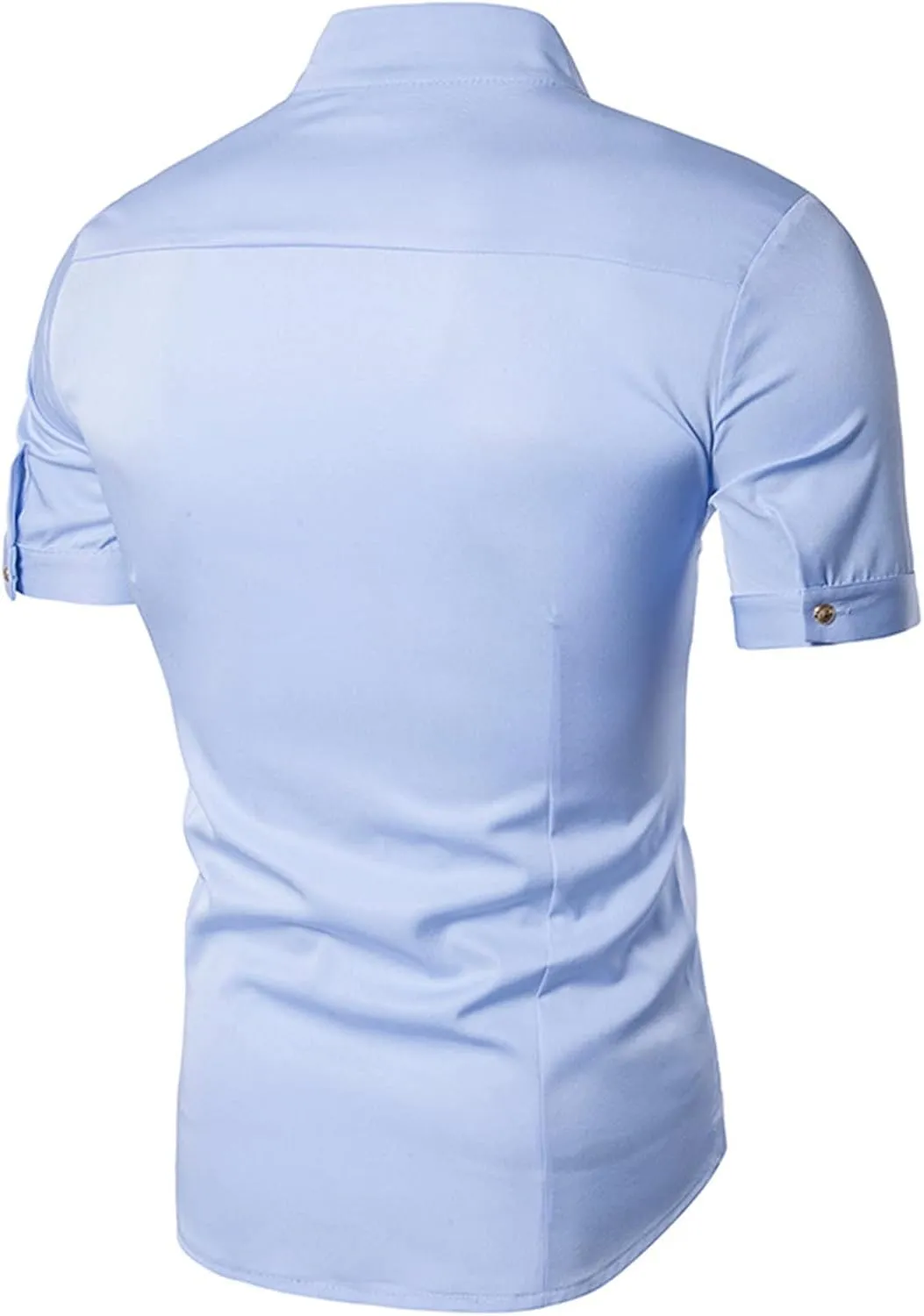 Maiyifu-GJ Mens Irregular Banded Collar Shirts Short Sleeve Muscle Embroidery Shirt Casual Button Down Slim Fit Dress Shirt