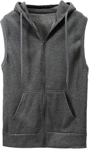 Maiyifu-GJ Zip Up Hoodie Tank Tops for Men Slim Fit Sleeveless Workout Hooded Shirt Casual Lightweight Zipper Hoodies Vests