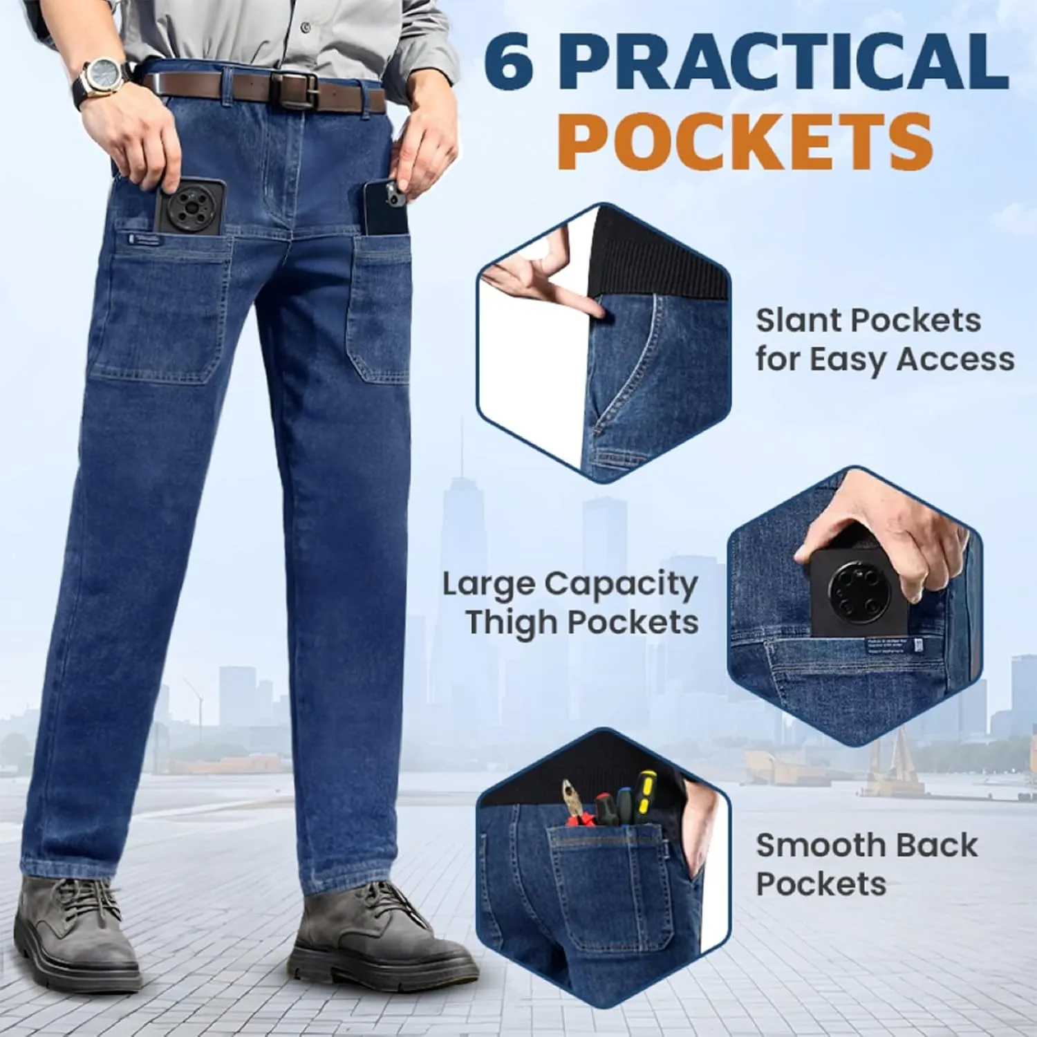 Mecutie Jeans,Mecutie Cargo Jeans Men,ThriveJeans - Comfortable Multi-Pocket High Durable Cargo Jeans